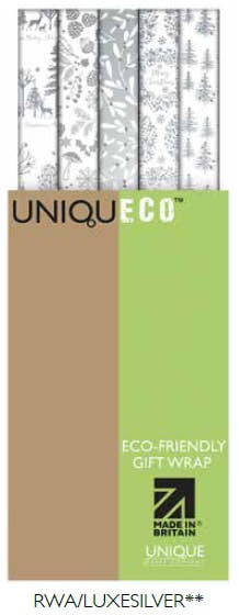 Uniqueco Bio Glitter FSCM Luxe Silver Rollwrap Assortment of 42 Rolls